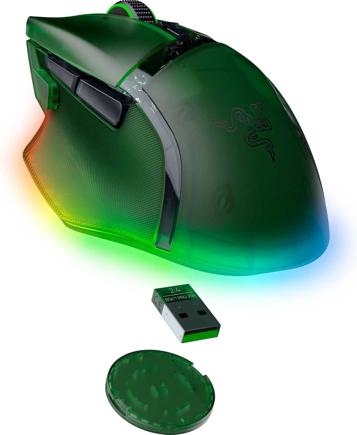 Razer Basilisk V3 Pro 35K Wireless Gaming Mouse: HyperScroll Tilt Wheel - 35K DPI Optical Sensor Gen 2-13 Customizable Controls - RGB - Optical Switches Gen 3 - Up to 140 Hr Battery - Phantom Green