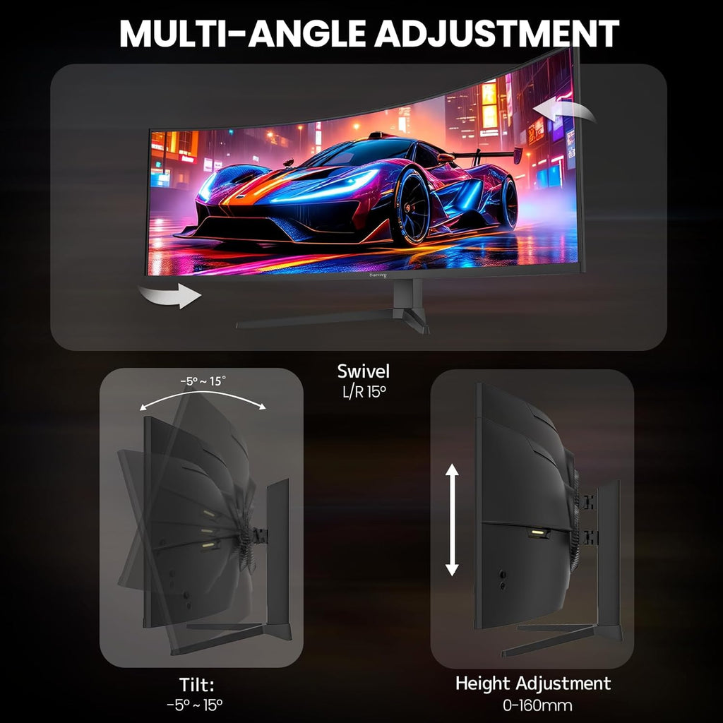 CRUA 49' Curved Gaming Monitor | DQHD(5120 * 1440), 144Hz/165Hz, 1500R, 32:9, AMD FreeSync, 120% sRGB, Height Adjustable Ultra-Wide Screen Monitors, HDMI 2.1 & DP 1.4, Wall Mount Install- Black