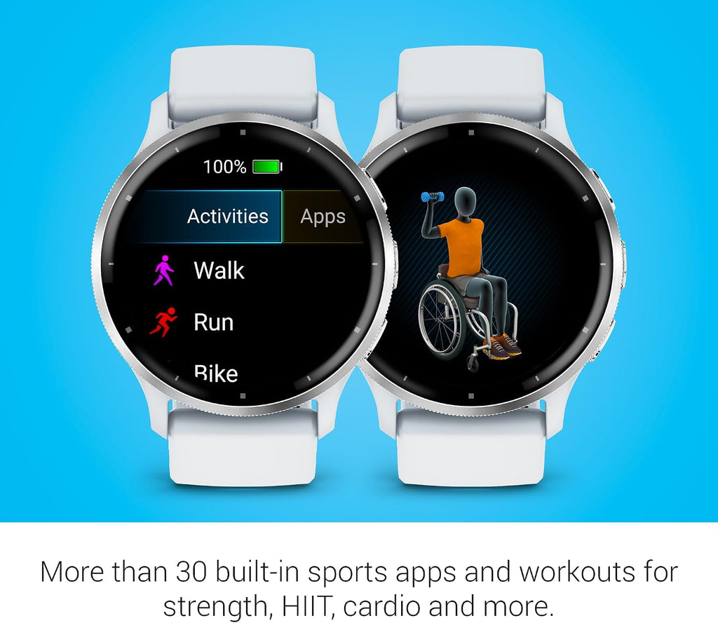 Garmin Venu 3 Running GPS Smartwatch with AMOLED Display, Advanced Health, Fitness Features, Up to 14 Day Battery Life with Signature Series Modern Power Stand | Silver with Whitestone Silicone Band