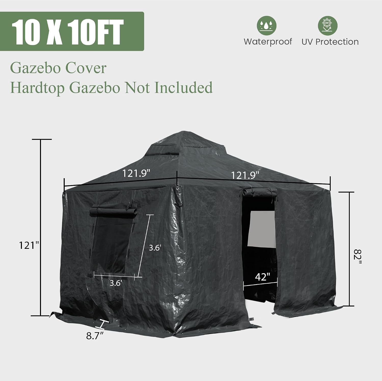 Domi 10' x 10' Winter Gazebo Cover, All Season Universal Waterproof Enclosed Cover with Sidewalls & Mesh Windows for Hardtop Gazebos, Heavy Duty All-Weather Outdoor Protection (Grey)