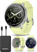 PlayBetter Garmin Venu 4 (Silver/Citron, 45mm) Fitness GPS Smartwatch Bundle - AMOLED Display, Built-in Flashlight, Long Battery Life Portable Charger & HD Screen Protectors