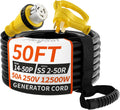 PlugSaf 50 Amp Generator Cord, 50FT 50 Amp RV Extension Cord with Twist Lock, Generator Cable 50A 4 Prong Yellow, NEMA 14-50P/SS2-50R Heavy Duty STW Wire for RV Camper & House