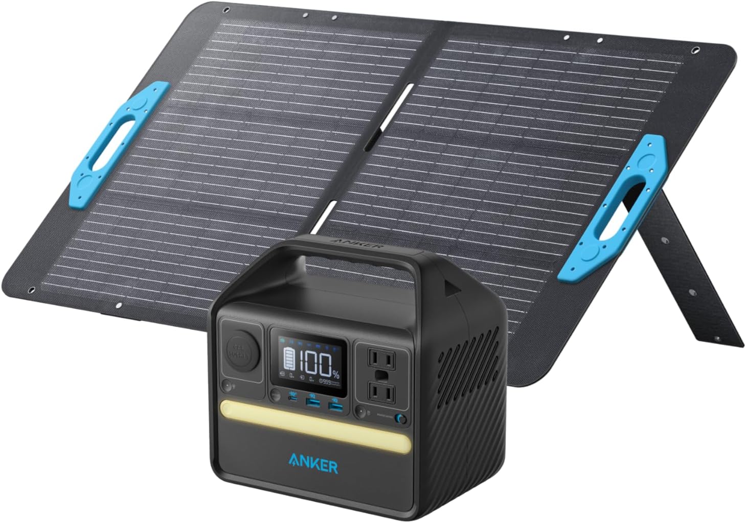 Anker 521 Portable Power Station Upgraded with LiFePO4 Battery, 256Wh 6-Port PowerHouse, 300W (Peak 600W) Solar Generator with 100W Solar Panel, 2 AC Outlets, 60W USB-C PD Output, Outdoor Generator