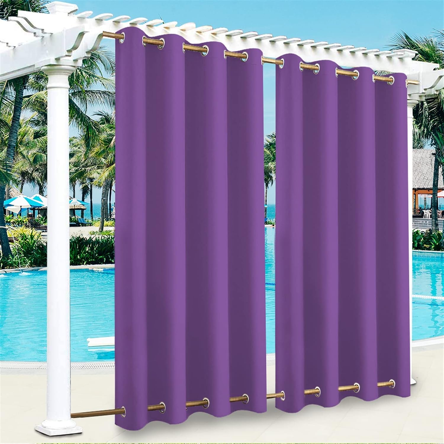 SK Studio Outdoor Curtains for Patio Waterproof Sunlight Block Rustproof Grommet Top and Bottom Windbreak Privacy Curtain for Gazebo, Front Porch, Pergola, 2 Panels, Dark Purple, 52' W x 108' L