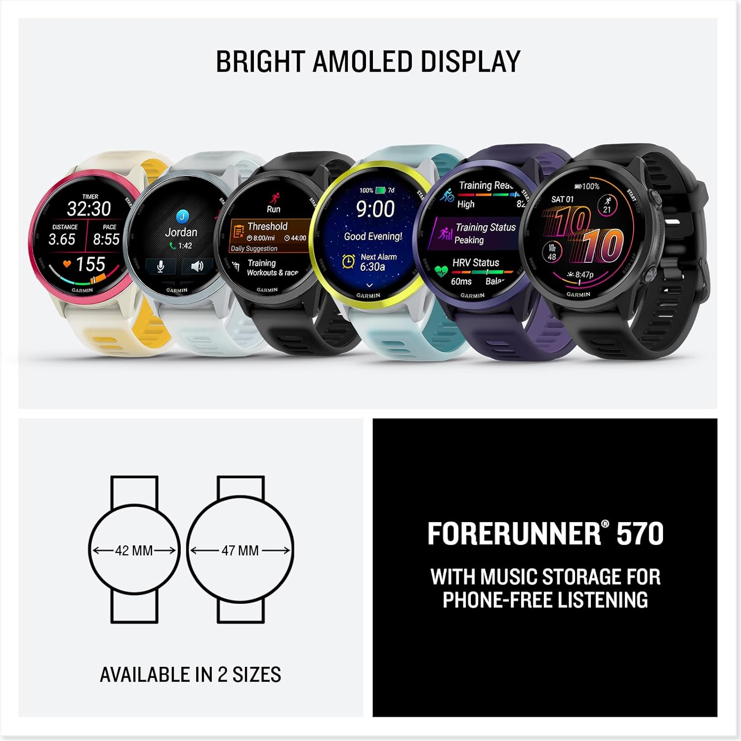PlayBetter Garmin Forerunner 570 (47 mm, Slate Gray/Translucent Black) Running GPS Smartwatch - AMOLED Display, Training & Recovery - Bundle Portable Charger & HD Screen Protectors