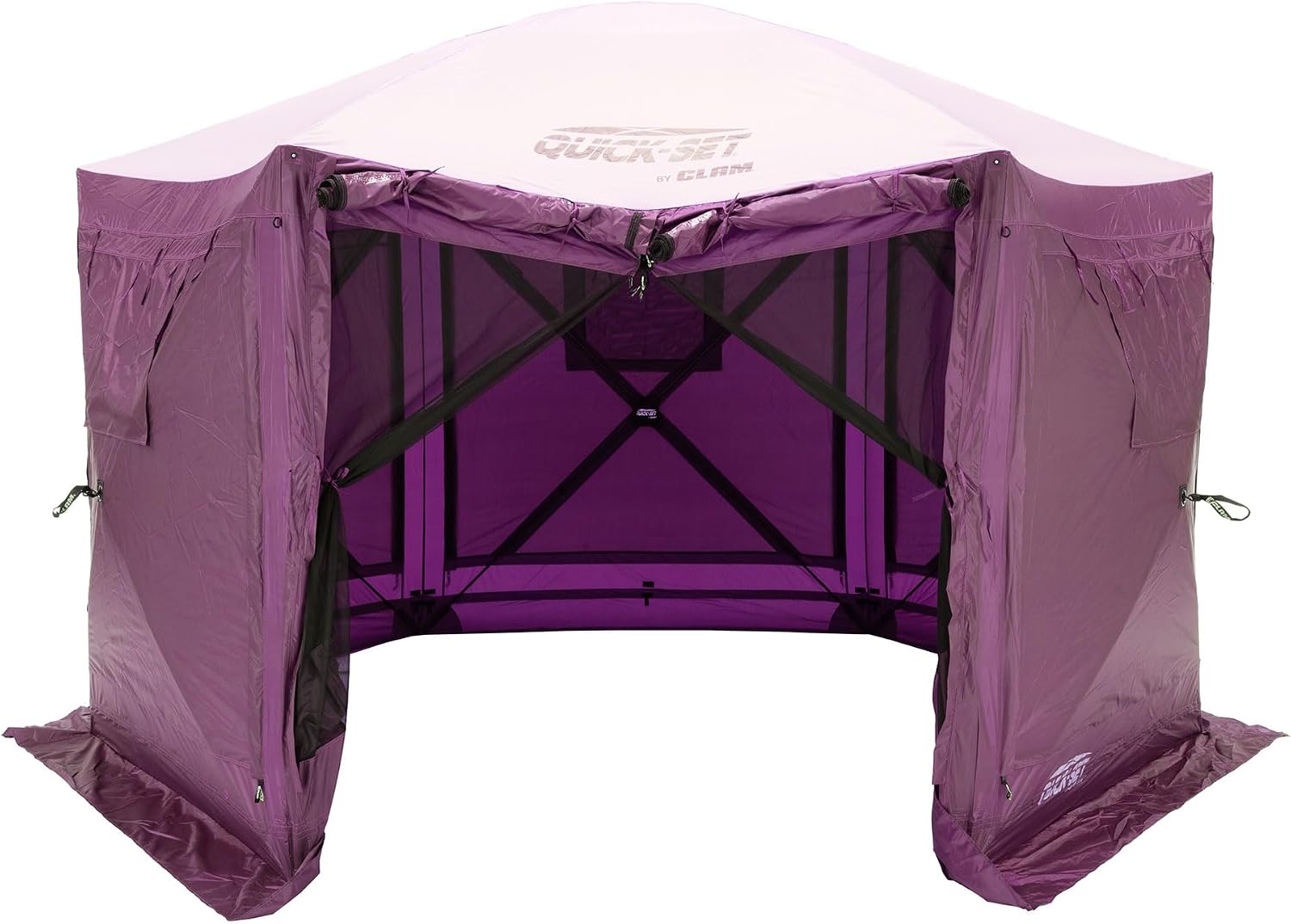 Clam Pavilion 12.5' Pop-Up Screen Tent – Plum Outdoor Camping Gazebo Canopy with Wind Panels, Mesh Netting & Carry Bag – 6-Sided Portable Shelter for 8 People – Fast Setup Patio or Event Tent