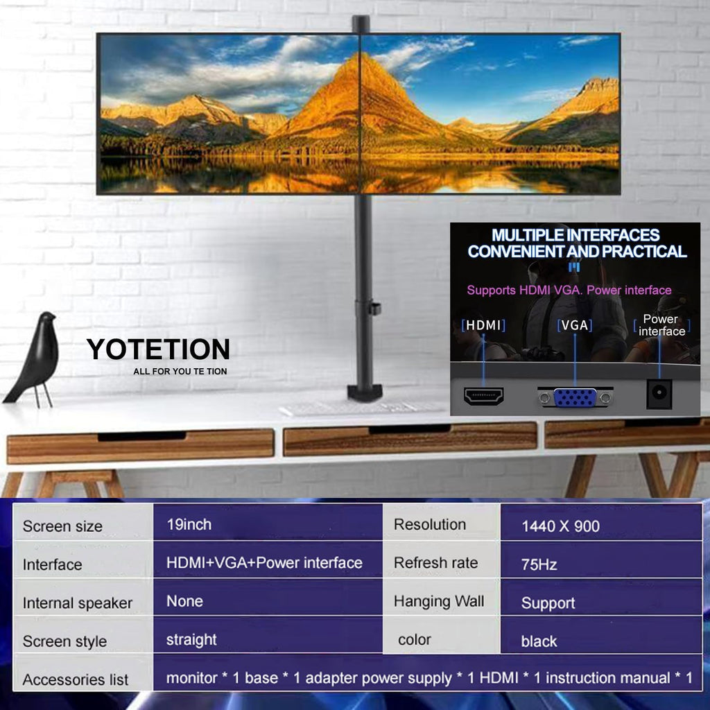 19-inch Full HD 75Hz Small Thin Monitor for laptops, Computers and desktops, HD+ 1440 x 900p, Anti-Glare, LED Display, VGA/HDMI Connection