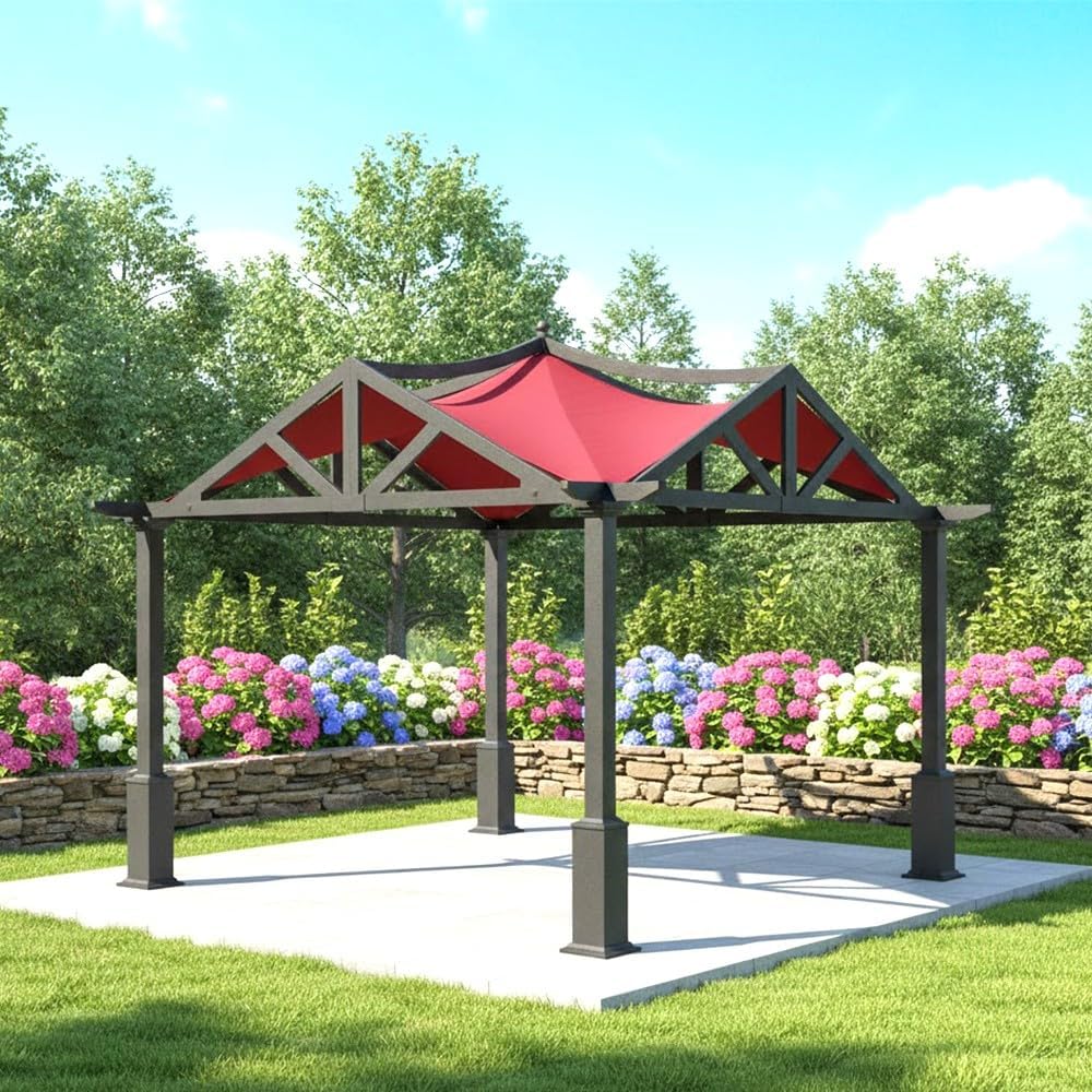 Garden Winds Reinforced Replacement Canopy Top Cover Compatible with The Garden Treasures GF-9A037X, GF-12S039B 10' x 10' Gazebo - Classic Red, Riplock 350