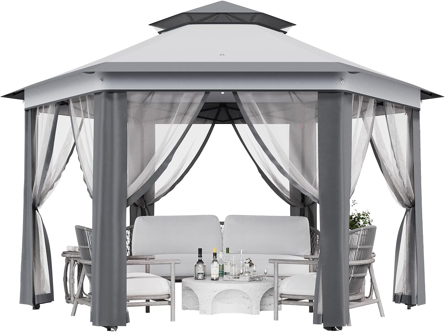 Pop Up Gazebo 13 * 13 Ft 6 Sided - Canopy Tent with Mosquito Net Adjustable Outdoor Gazebo for Backyard, Waterproof Patio Canopy for Parties BBQs