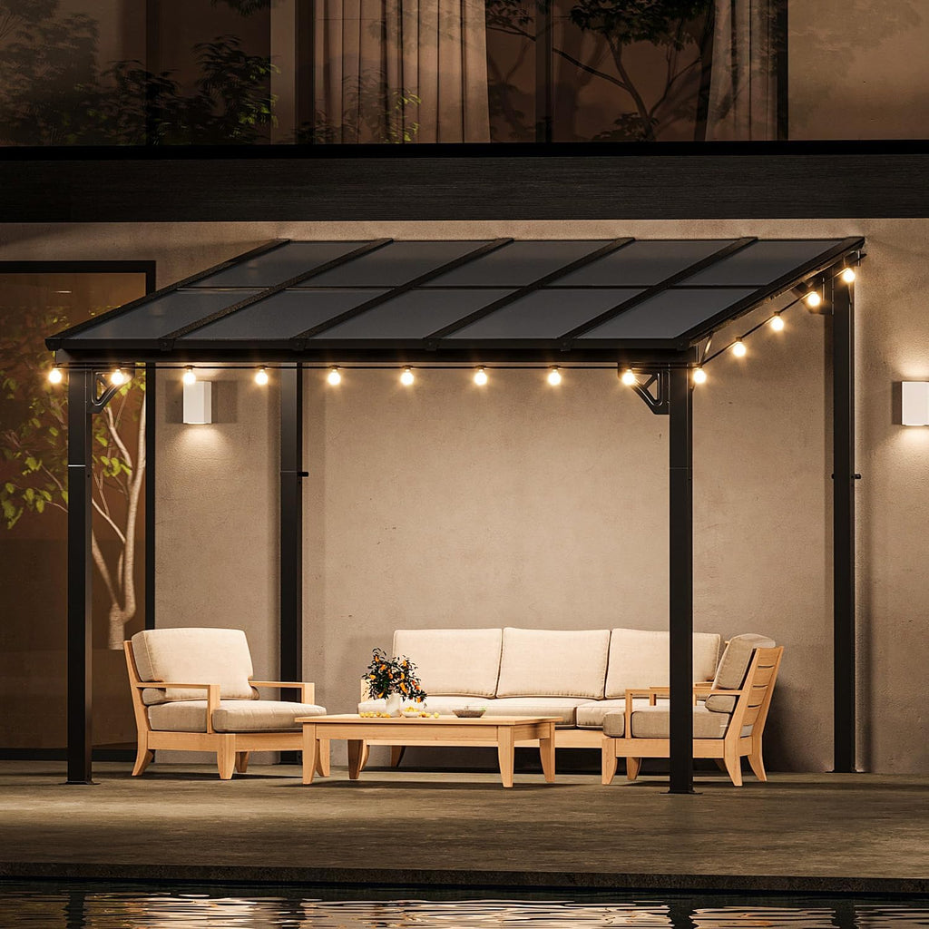 10' x 12' Gazebo for Patio, Gazebo Pergola with Sloped Roof, Large Wall-Mounted Heavy Duty Awnings, for Backyard, Deck, Patio