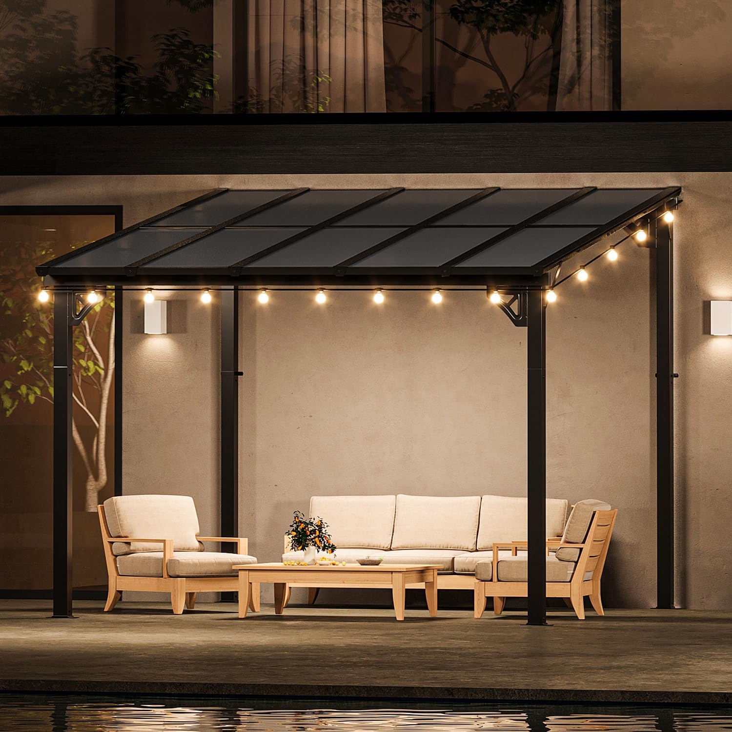 10' x 12' Gazebo for Patio, Gazebo Pergola with Sloped Roof, Large Wall-Mounted Heavy Duty Awnings, for Backyard, Deck, Patio