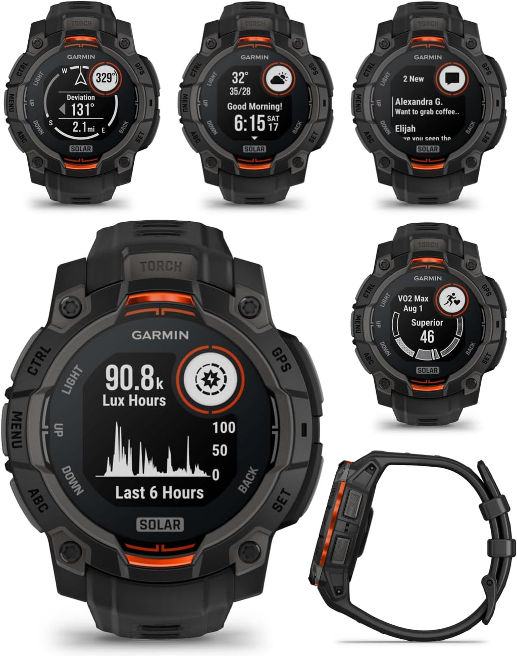 Garmin Instinct 3 Solar 45 mm, Rugged Outdoor GPS Smartwatch, Metal-Reinforced Bezel, Built-in Flashlight, Up to 28 Days of Battery Life, Black with Black Band Bundle