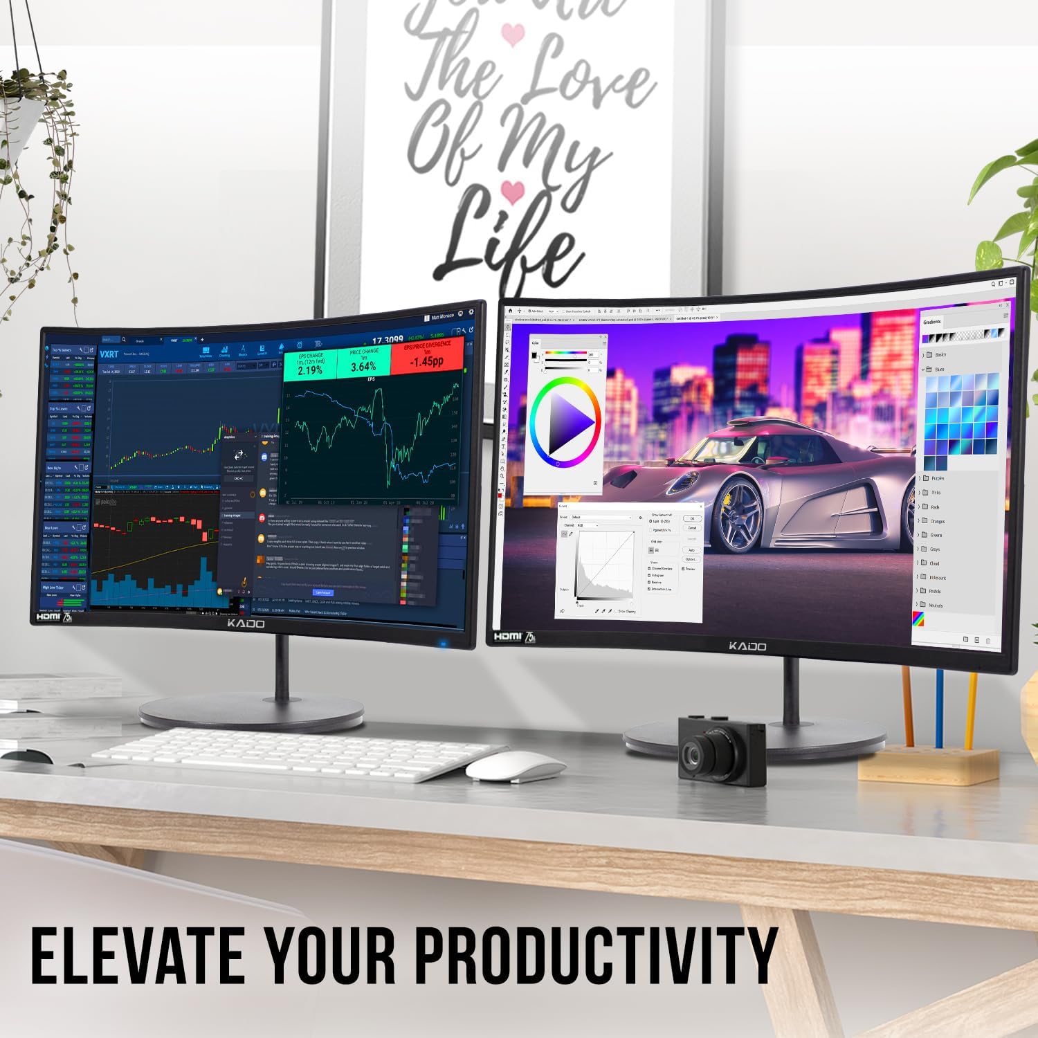 Kado Dual Monitor Setup - 2-Pack 24' Curved 1500R 1920x1080 Computer Monitor 75Hz VESA Mount HDMI Office Gaming Built-in Speakers (C24 Dual Series)
