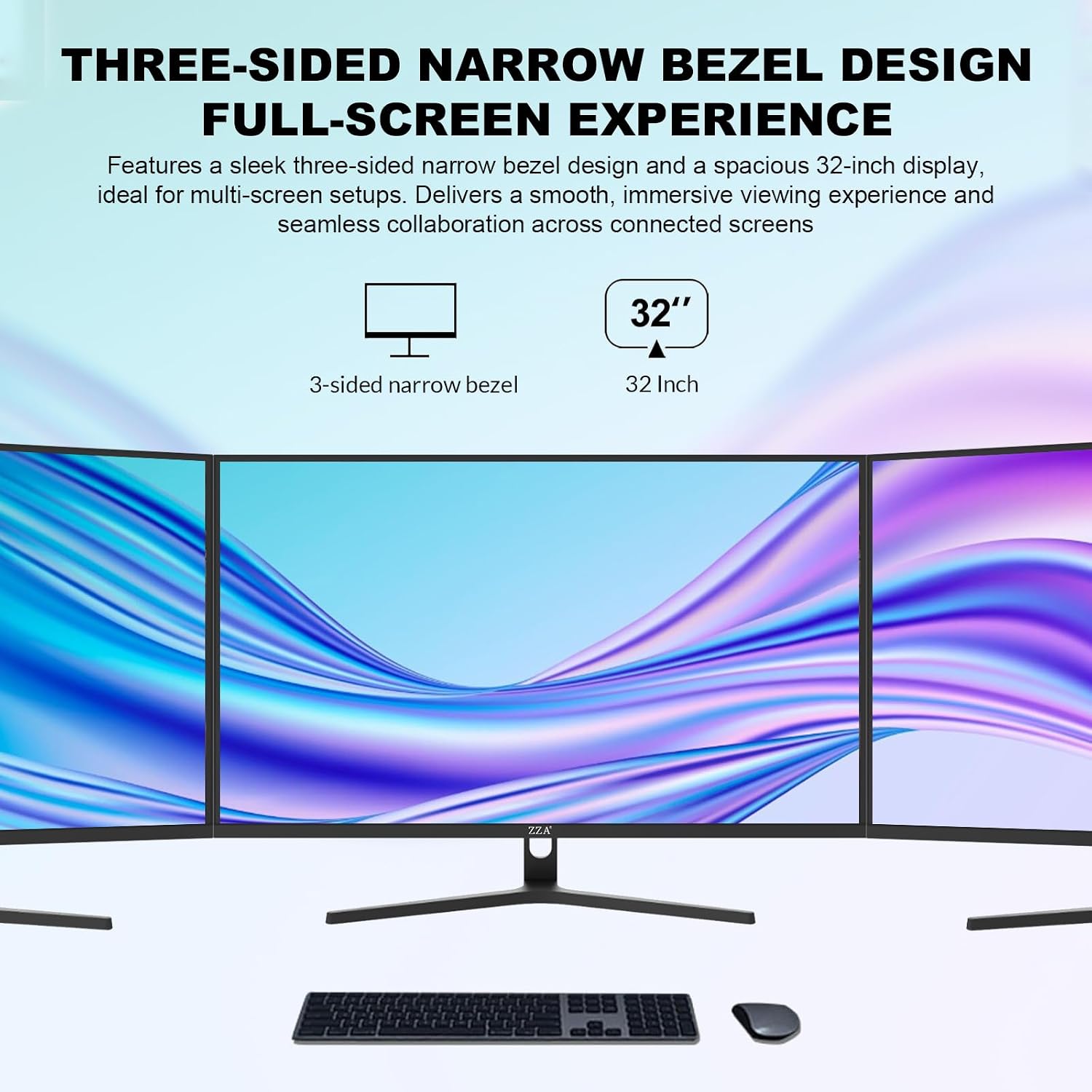 ZZA 32' Monitor | 4K UHD 3840x2160, IPS Panel, 60Hz, Adaptive Sync, 100% sRGB, Back Breathing Light,Blue Light Filter, VESA Mountable 75x75mm
