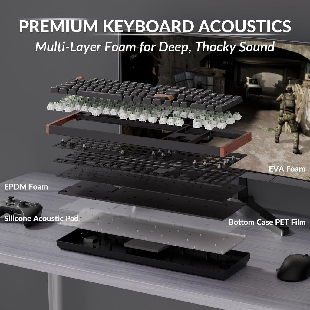 Keychron K10 HE Hall Effect Keyboard, Ultra-Fast Lime Magnetic Switch, Full-Size Tri-Mode Wireless Keyboard with Rapid Trigger, Adjustable Actuation, RGB, Aluminum + Wooden Frame