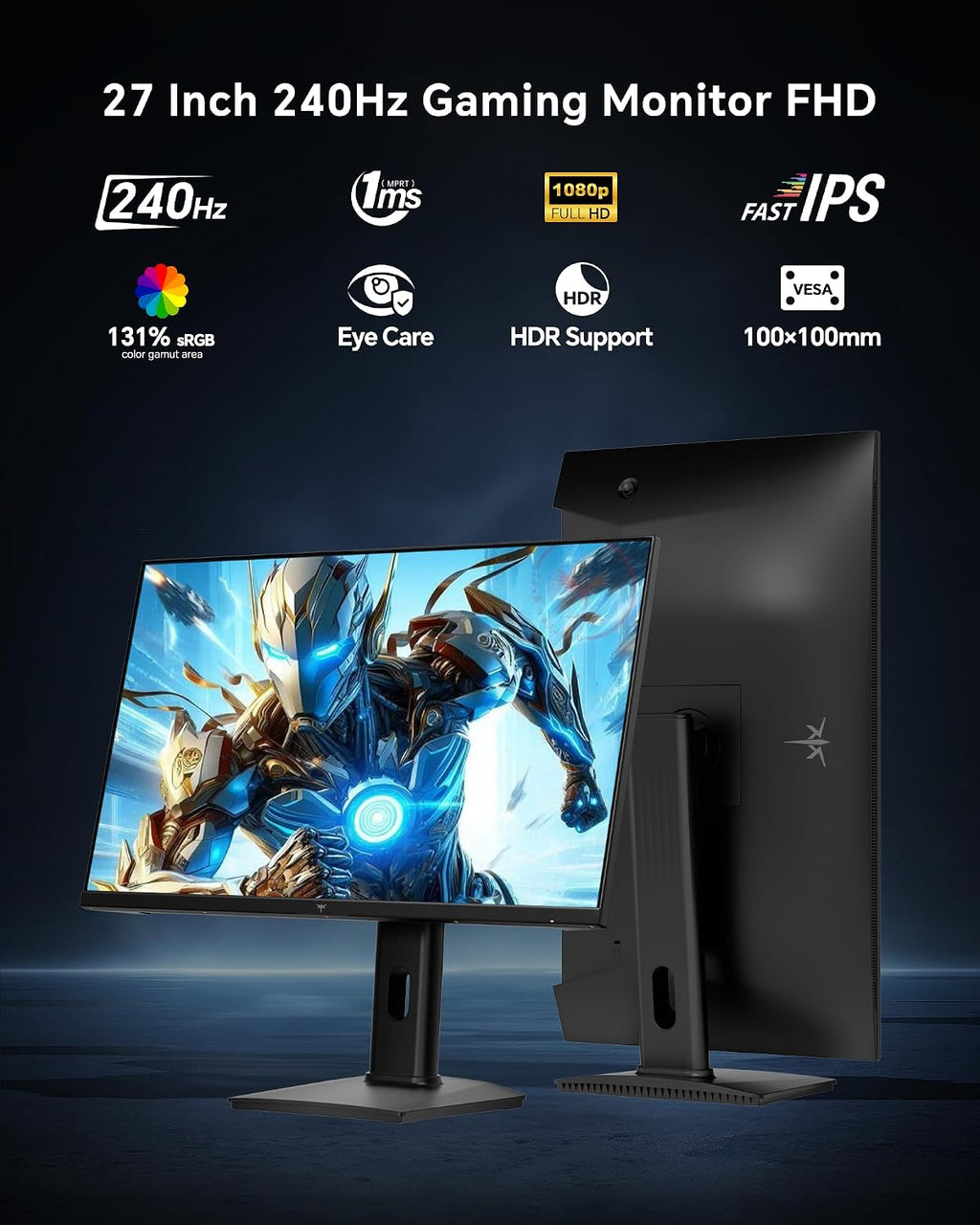 KTC 27 Inch 240Hz Gaming Monitor - 1080P Computer Monitor Fast IPS FHD, Adaptive Sync, 1ms(MPRT), 131% sRGB, HDMI Displayport, Tilt Pivot Height Adjustment, Vesa Monitor, Black, H27F7