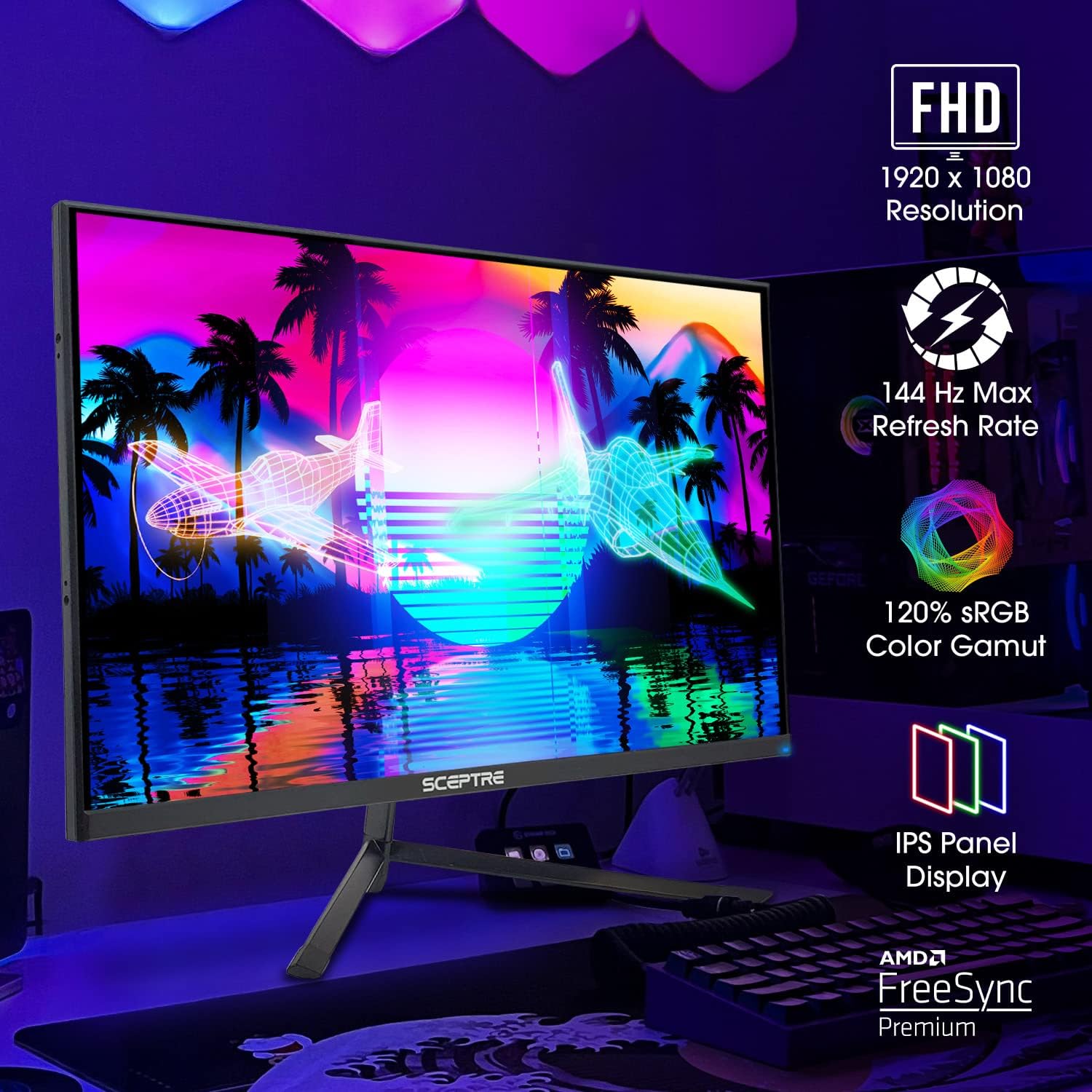 Sceptre 27-inch FHD 1080p IPS LED Gaming Monitor 1ms HDMI x3 DisplayPort up to 144Hz AMD FreeSync Premium Build-in Speakers, Edgeless Machine Black (E275B-FPN168)