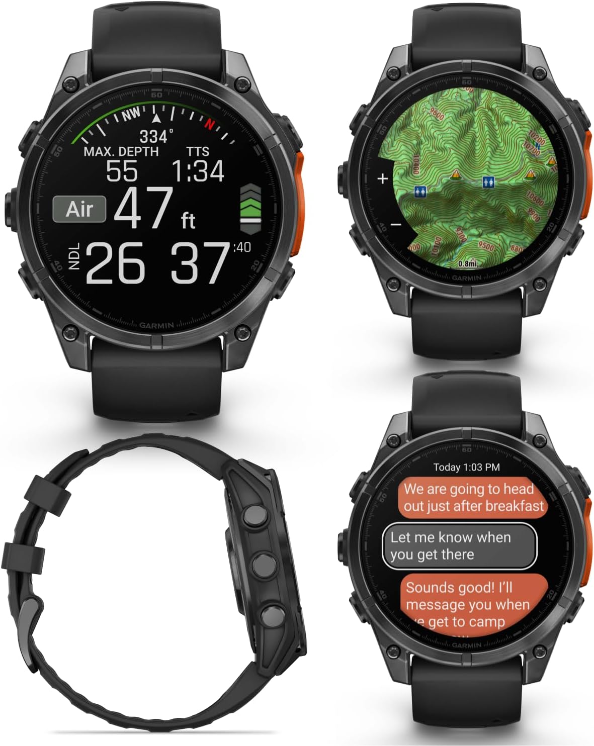 Garmin Fenix 8 – 47 mm, AMOLED Multisport GPS Smartwatch, Slate Gray with Black Silicone Band, Built-in LED Flashlight, Voice Control White Earbuds Bundle