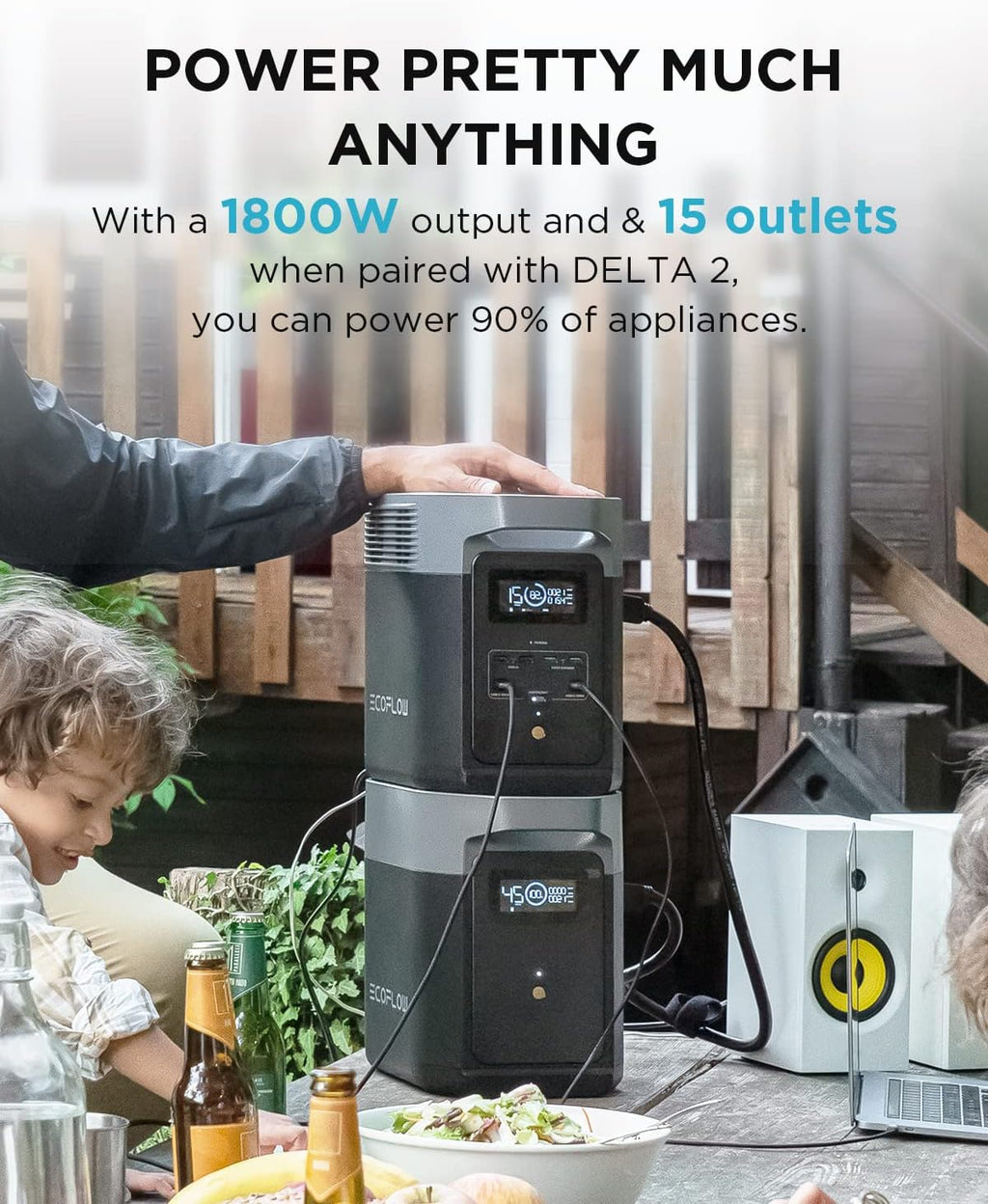 EF ECOFLOW Portable Power Station DELTA2 with Smart Extra Battery, Expand Capacity from 1024Wh to 2048Wh, Solar Generator for Home Backup, Emergency, Outdoor Camping