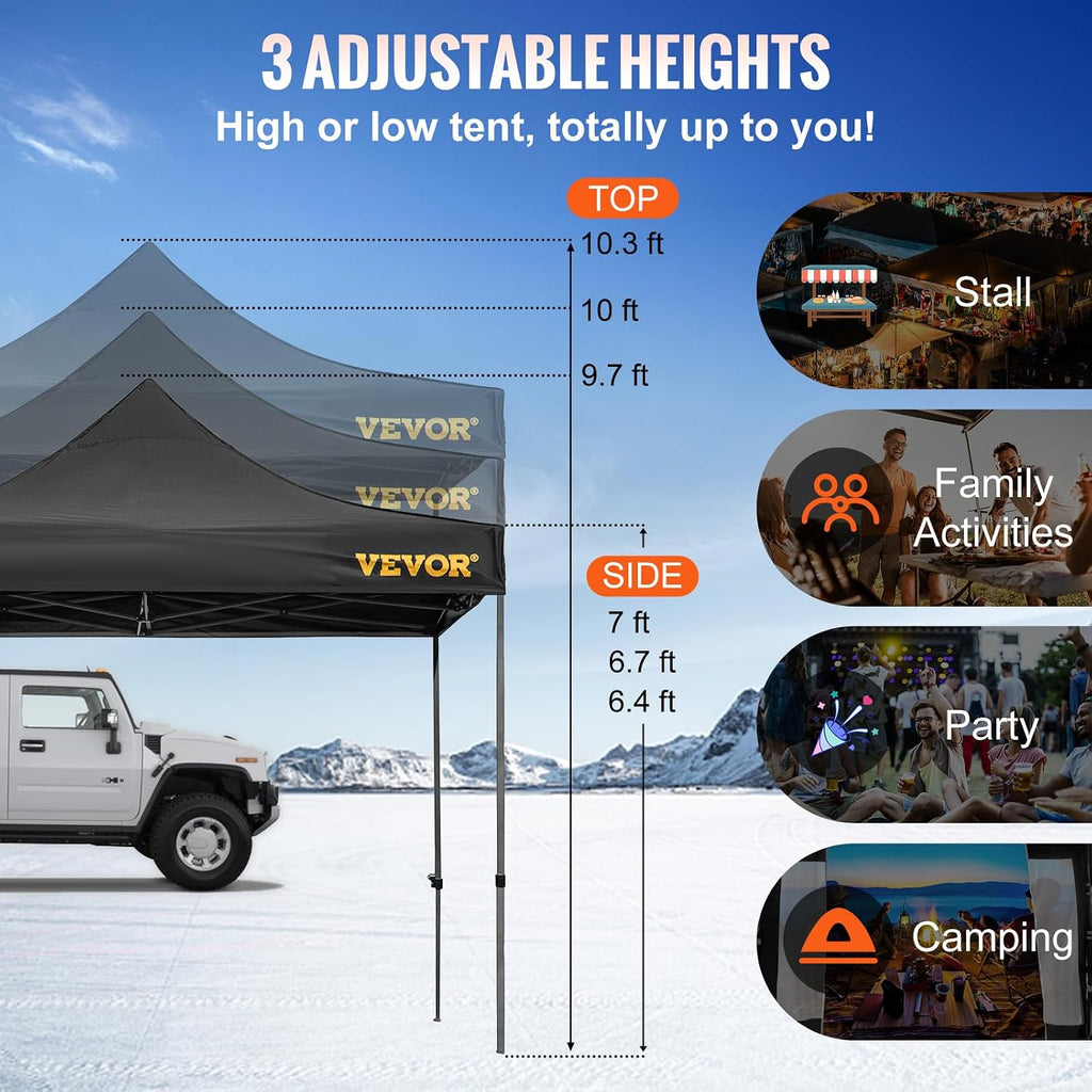 VEVOR 10x10 FT Pop up Canopy with Removable Sidewalls, Waterproof Winter Instant Canopies, Portable Gazebo Tent with Wheeled Bag, UV Resistant Enclosed Canopy for All-Weather Outdoor Events Black