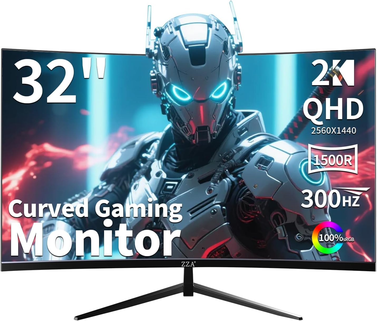 ZZA 32 Inch Curved Gaming Monitor, QHD 2560x1440, Ultra 300Hz & 240Hz Refresh Rate, Computer Monitor VA Panel,1500R, 1ms, HDR, AMD FreeSync Premium, NVIDIA G-SYNC Compatible
