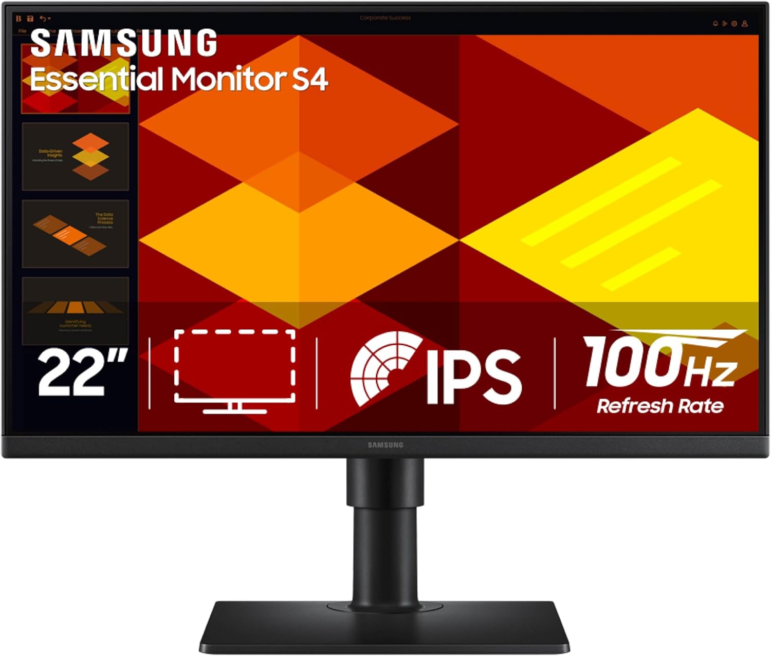 Samsung 22' (S40GD) Borderless Business Monitor with IPS Panel, 100Hz Refresh Rate, Eye Saver Mode, Ergonomic Design, Game Picture Mode, LS22D402GANXGO