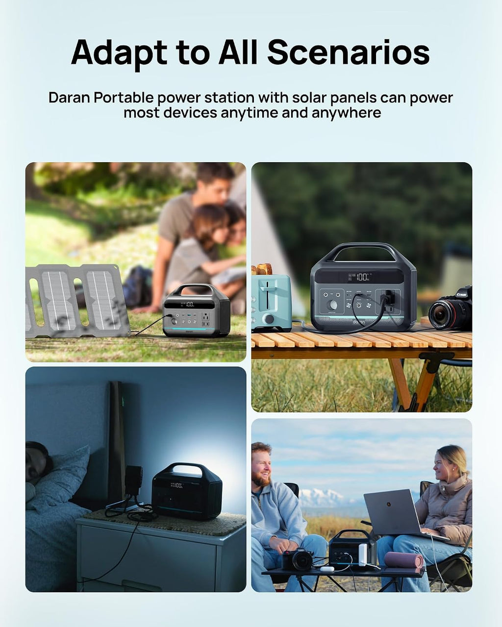 DARAN Portable Power Station 300W (Peak 600W),LiFePO4 Battery,192Wh Solar Generator(Solar Panel Optional), 2 AC Outlets, 60W USB-C PD Output, Outdoor Generator for Camping Travel Hunting Blackout