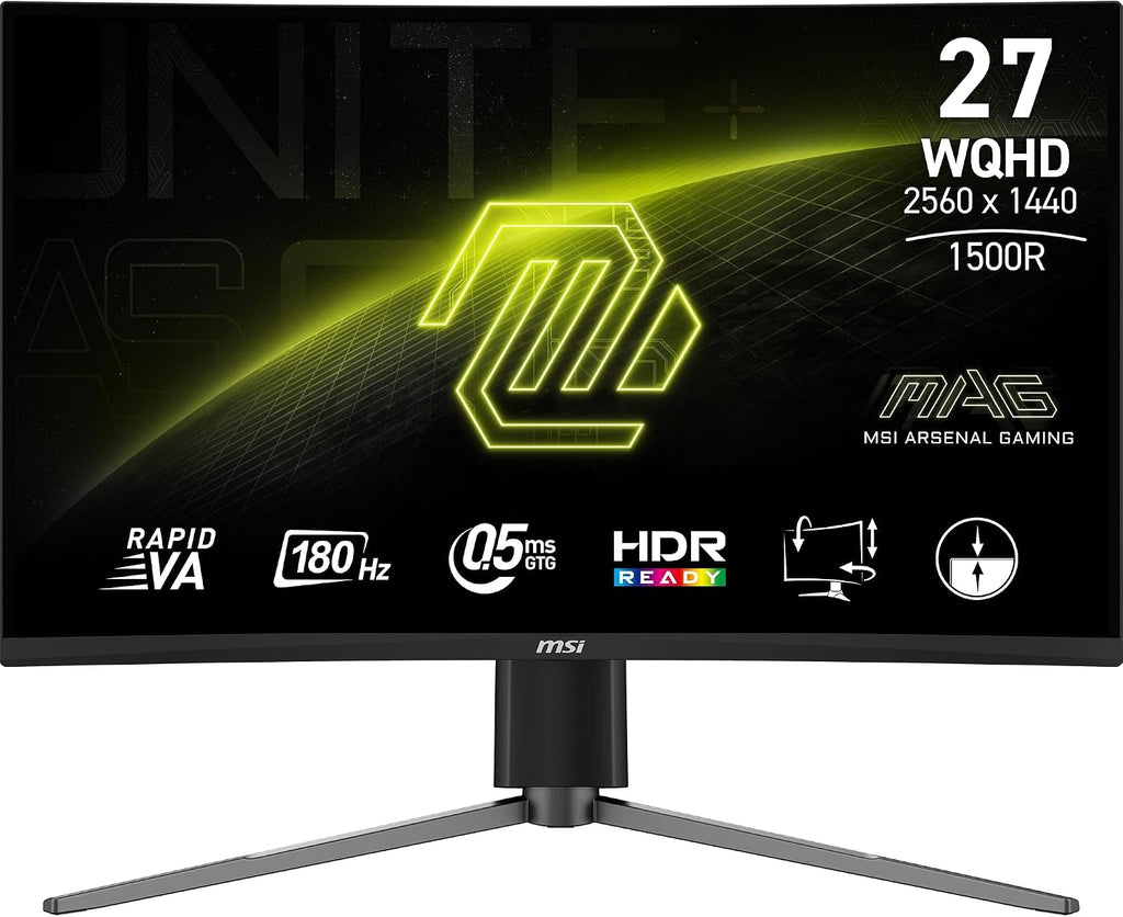 msi MAG 27CQ6PF 27-inch IPS 2560 x 1440 (QHD) Computer Monitor, 180Hz, Adaptive-Sync, HDMI, Display Port, VGA Port, VESA Mountable, Tilt, Height Adjustable, Speaker, 0.5ms, Black