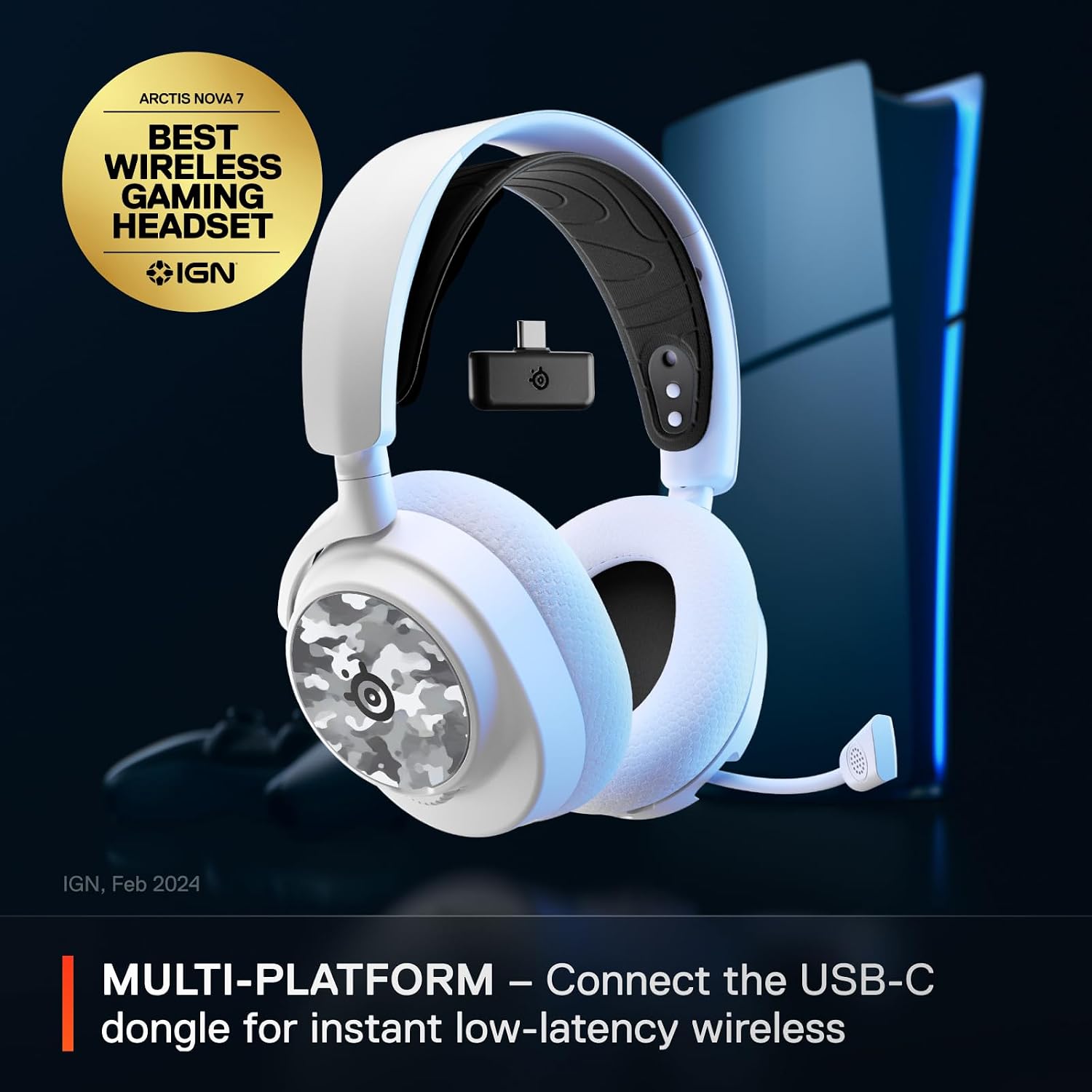 SteelSeries Arctis Nova 7P White Wireless Gaming Headset + Multi-Booster Pack Add-Ons — Mobile App Control — 38 HR Battery — Neodymium Magnetic Drivers — 2.4GHz/Bluetooth — PS5, PC, Switch, Mobile