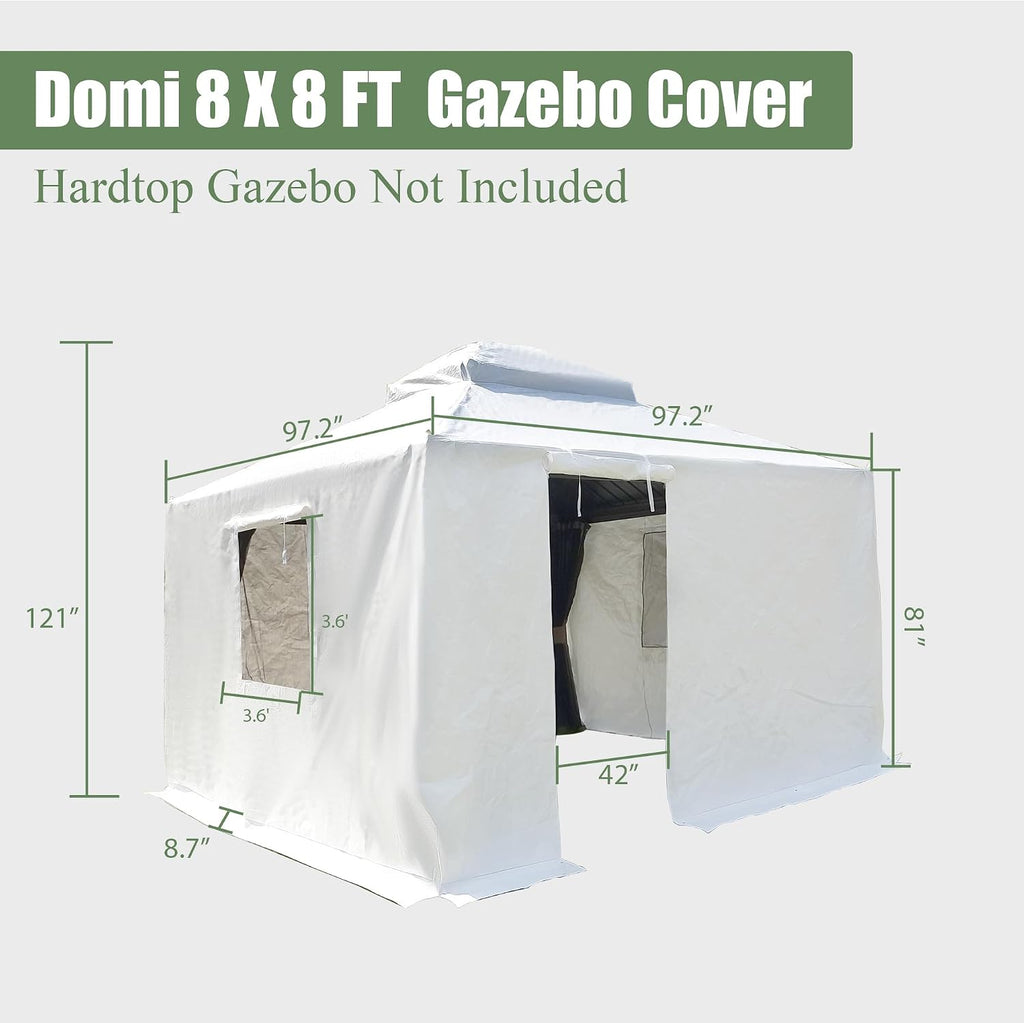 Domi 8' x 8' Winter Gazebo Cover, All Season Universal Waterproof Enclosed Cover with Sidewalls & Mesh Windows for Hardtop Gazebos, Heavy Duty All-Weather Outdoor Protection (White)