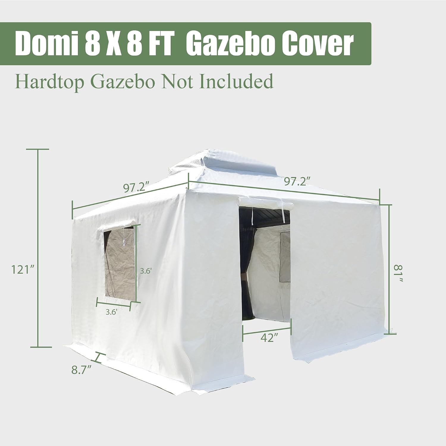 Domi 8' x 8' Winter Gazebo Cover, All Season Universal Waterproof Enclosed Cover with Sidewalls & Mesh Windows for Hardtop Gazebos, Heavy Duty All-Weather Outdoor Protection (White)