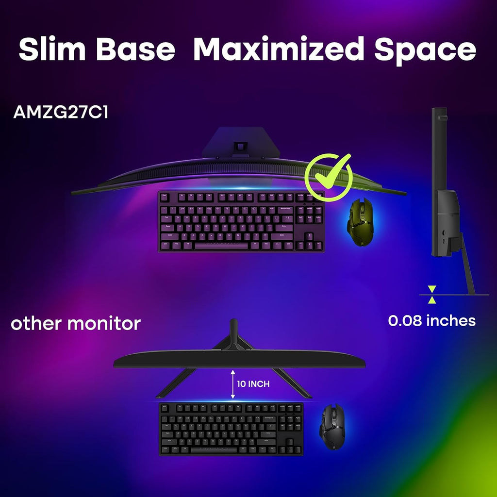 Amzfast 27 inch 200Hz Curved Gaming Monitor, FHD 1080p with Built-in Speakers, FreeSync, MPRT 1ms, 130% sRGB, 3000:1, 1500R, VESA Mount, HDMI 2.0&DP 1.4, 12 Months Warranty Exchange