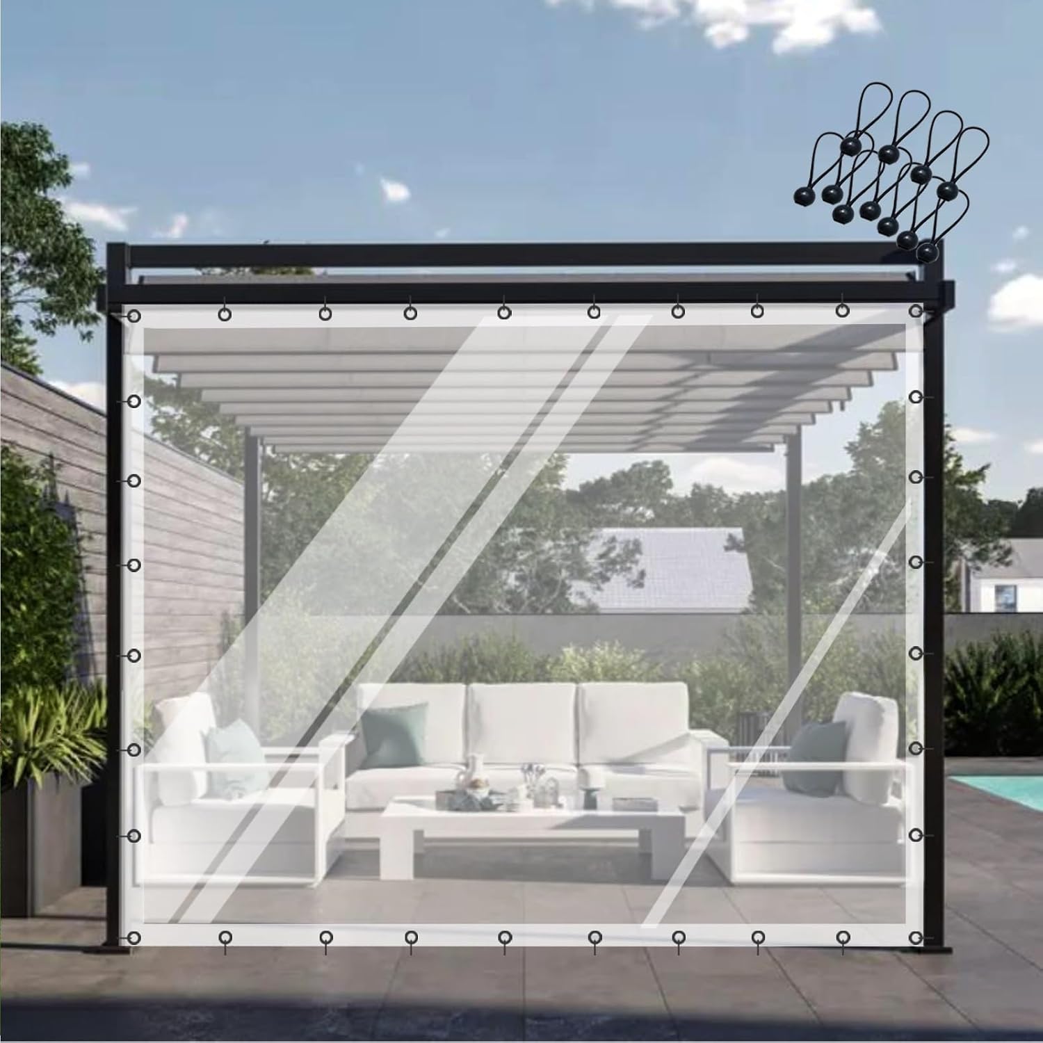 Outdoor Pergola Curtain Waterproof PVC Tarpaulin with Rustproof Grommets Heavy Duty Tarpaulin Transparent, for Porch, Gazebos, Customizable(20x15'/6x4.5m)
