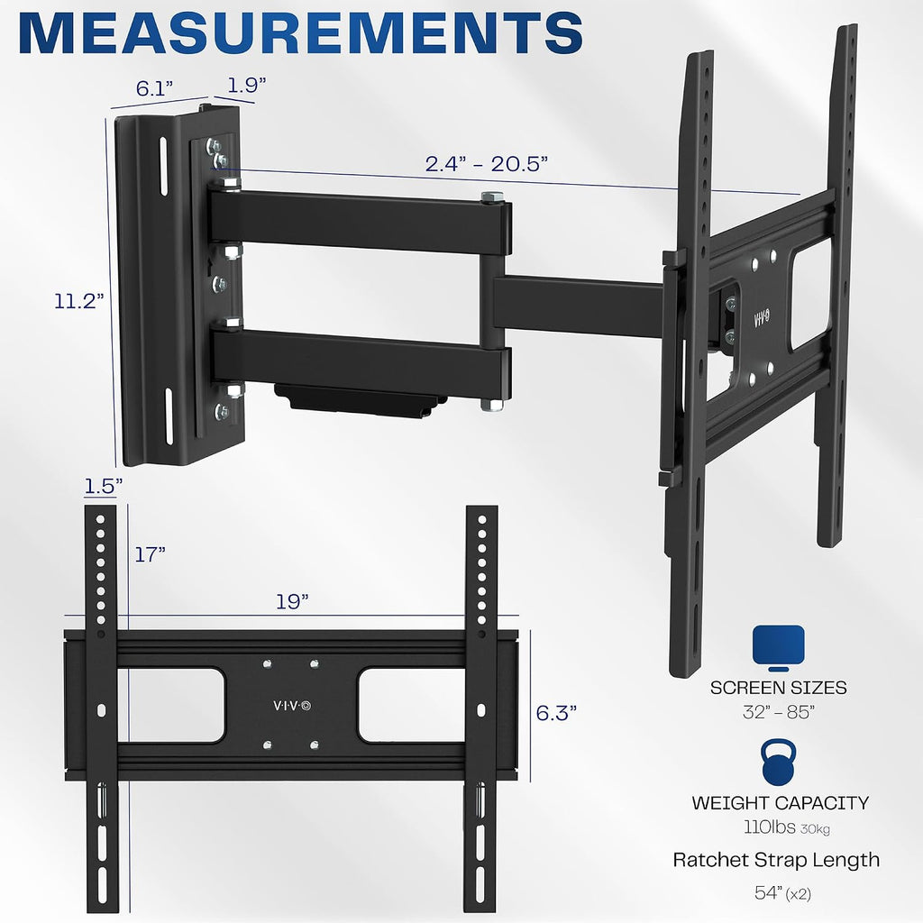 VIVO Outdoor No Drill Full Motion Gazebo TV Mount for 32 to 85 inch Screens, Articulating Bracket Holds up to 110 lbs, VESA up to 400x400, Black, MOUNT-GTM70