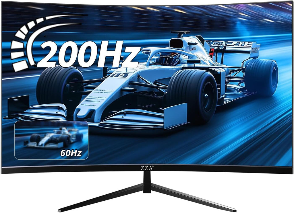 ZZA 27 Inch Gaming Monitor, 180Hz-200Hz Curved Monitor,VA PC Monitor,Full HD 1920x1080/180Hz Refresh Rate, 1ms Response, 100% sRGB, 1080p Resolution,FreeSync,VESA Mountable,DP 1.4 & HDMI 2.0 Ports
