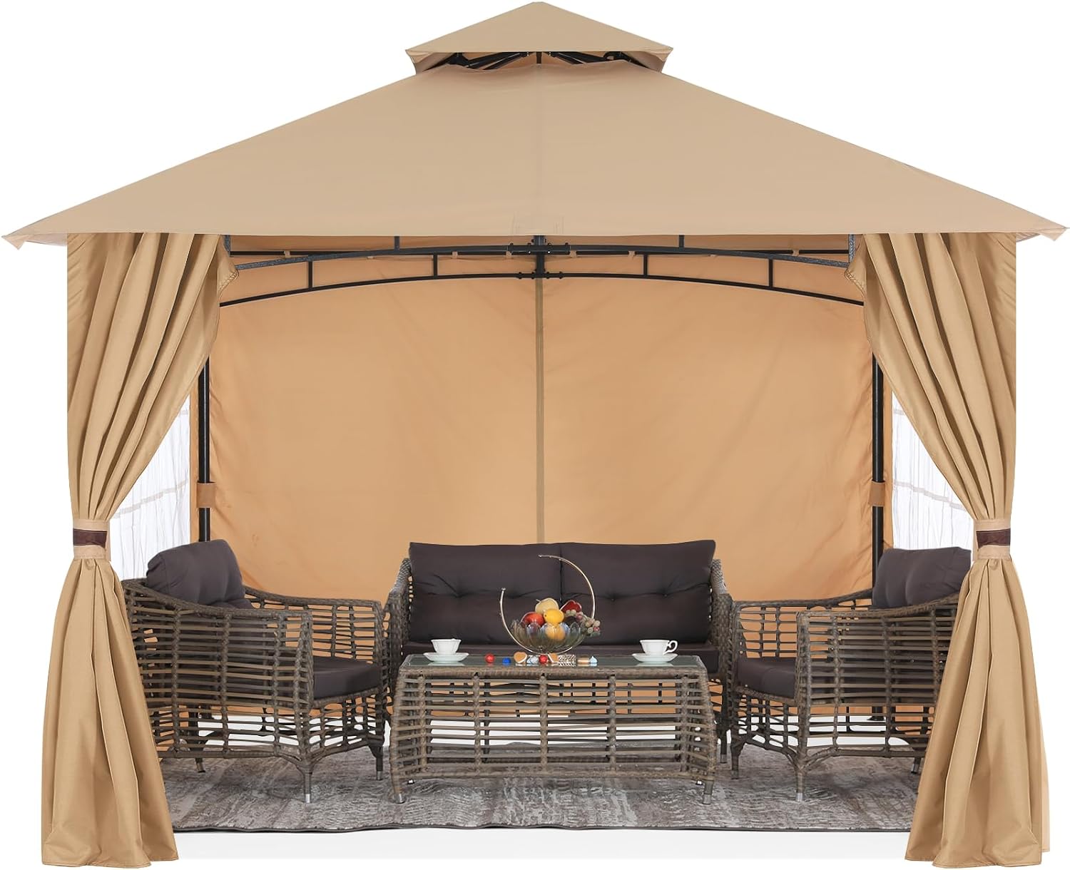 MASTERCANOPY Patio Gazebo Steel Frame Outdoor Gazebo with Windows Curtains (10x12,Beige)
