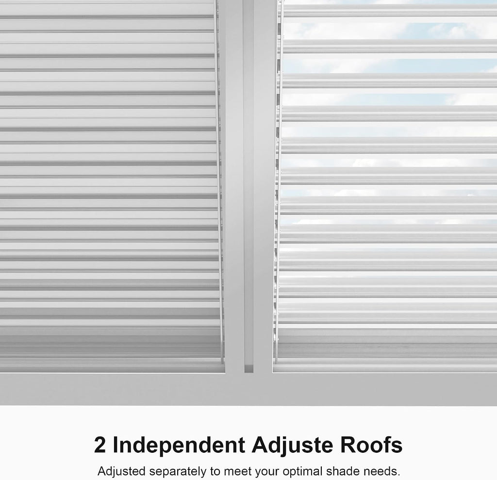 PURPLE LEAF Outdoor Louvered Pergola 10' x 12' White Aluminum Pergola Modern Shade Gazebo with 2 Independently Adjustable Rainproof Hardtop for Patio Garden Yard