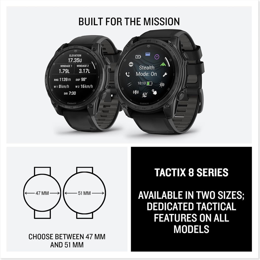 Garmin Tactix 8 47mm AMOLED Display Smart Watch, Built-in Flashlight, 16 Days Battery Life, Premium Tactical GPS Smartwatch, Includes Applied Ballistics Ultralight Solver Bundle