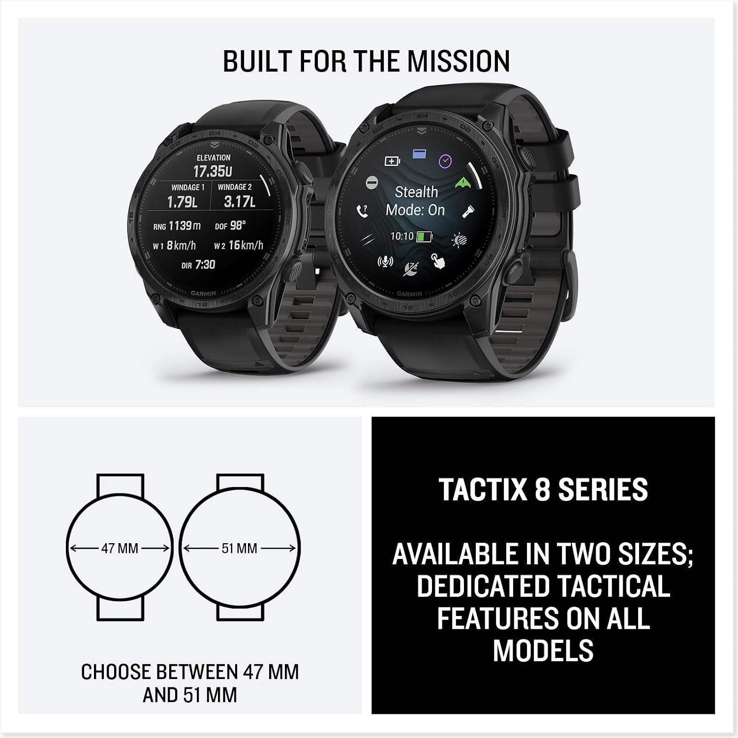 Garmin Tactix 8 47mm AMOLED Display Smart Watch, Built-in Flashlight, 16 Days Battery Life, Premium Tactical GPS Smartwatch, Includes Applied Ballistics Ultralight Solver Bundle