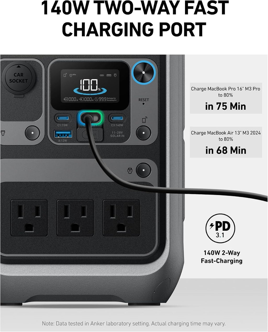 Anker Solar Generator SOLIX C300 with Protective Bag, 288Wh Portable Power Station, 300W (600W Surge), LiFePO4 Battery, 140W Two-Way Fast Charging, for Outdoor Camping, Traveling, and Emergencies