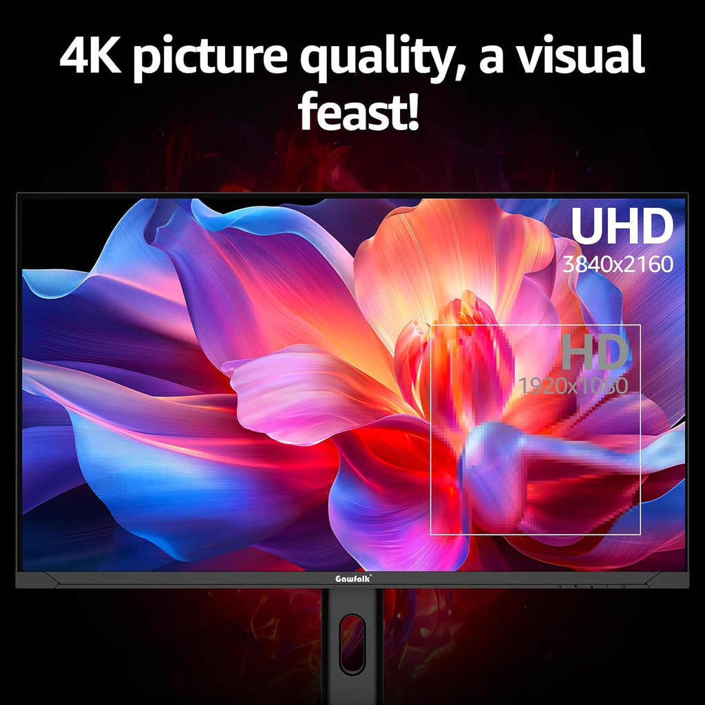 Gawfolk 27 Inch 4K Gaming Monitor IPS, UHD 3840 x 2160p 144Hz PC Computer Monitors IPS Screen for Home & Office, HDMI, DisplayPort, Wall Mount Compatible