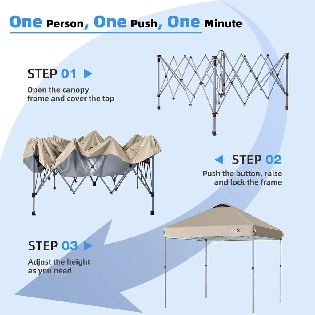 10x10 Pop Up Canopy Tent with Mosquito Netting, Outdoor Portable Screen Tent for Yard, Party, Camping and Picnic, 3 Height Positions, Patio Gazebo with Roller Bag and 4 Sandbags, Khaki