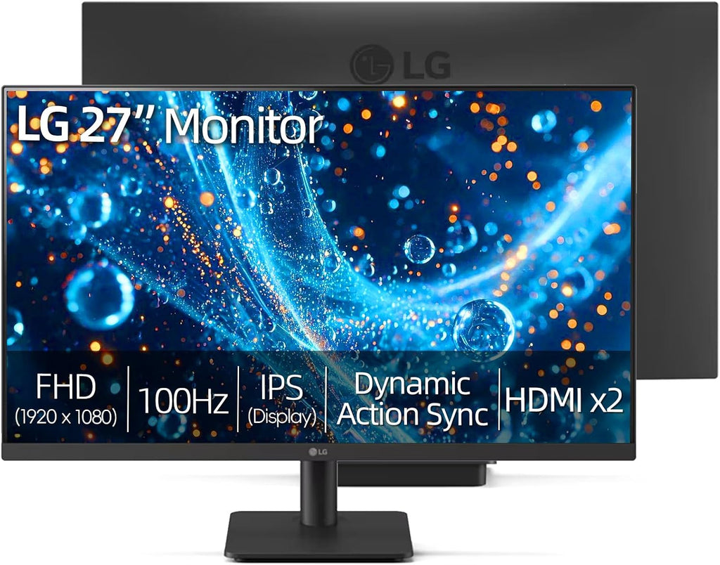 LG 27' Full HD (1920 x 1080) IPS Computer Monitor, 100Hz Refresh Rate, 5ms GtG Response Time, 3-Side Virtually Borderless Design, HDMI x2, VESA Mountable(75x75mm), Tilt Adjustable