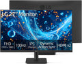 LG 27' Full HD (1920 x 1080) IPS Computer Monitor, 100Hz Refresh Rate, 5ms GtG Response Time, 3-Side Virtually Borderless Design, HDMI x2, VESA Mountable(75x75mm), Tilt Adjustable