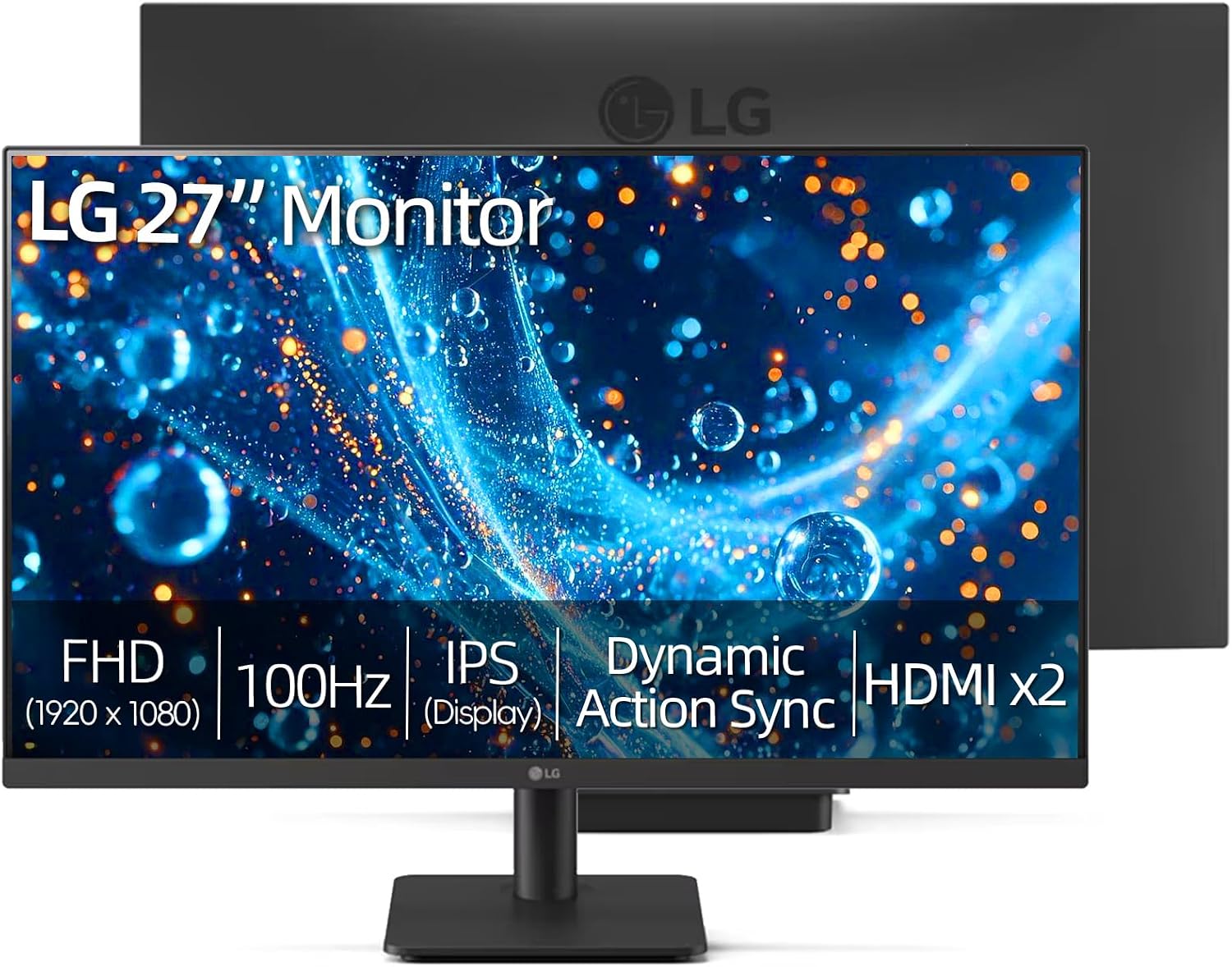 LG 27' Full HD (1920 x 1080) IPS Computer Monitor, 100Hz Refresh Rate, 5ms GtG Response Time, 3-Side Virtually Borderless Design, HDMI x2, VESA Mountable(75x75mm), Tilt Adjustable