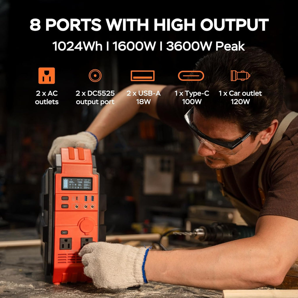 BLAVOR Portable Power Station 1600W (Peak 3200W), Built-in Solar Panel, 1024Wh LiFePO4 Battery, 100W USB-C Fast Charge, Solar Generator for Home Backup, Camping, Power Outages & RV