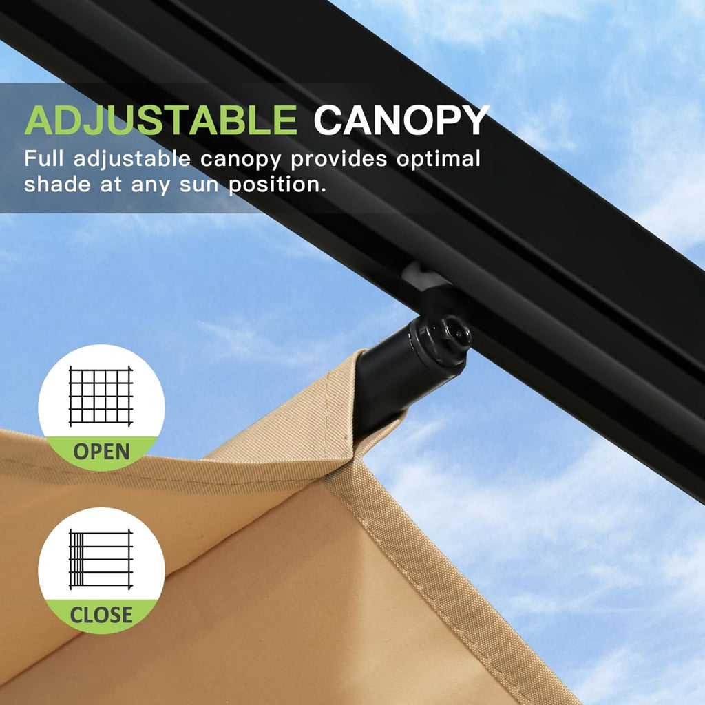 Aoxun 10'x12' Outdoor Retractable Pergola, Patio Pergola with Upgraded Retractable Canopy, Heavy Duty Metal Pergolas and Gazebos with Adjustable Sun Shade Cover for Modern Backyard, Deck, Garden