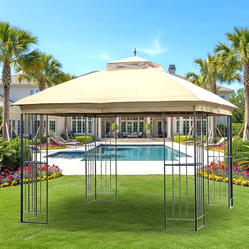 Garden Winds Reinforced Replacement Canopy Top Cover Compatible with The L-GZ038PST-F GT Steel Finial 10' x 10' Gazebo - Classic Sand, RipLock 350