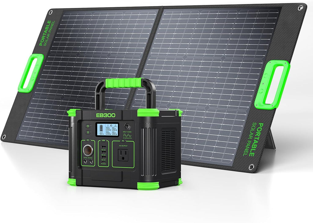 GRECELL 330W Portable Power Station with 100W Solar Panel, 288.6Wh Portable Power Station 330W Solar Generator AC Outlets, Backup for Outdoor Camping, Trip, Power Outage
