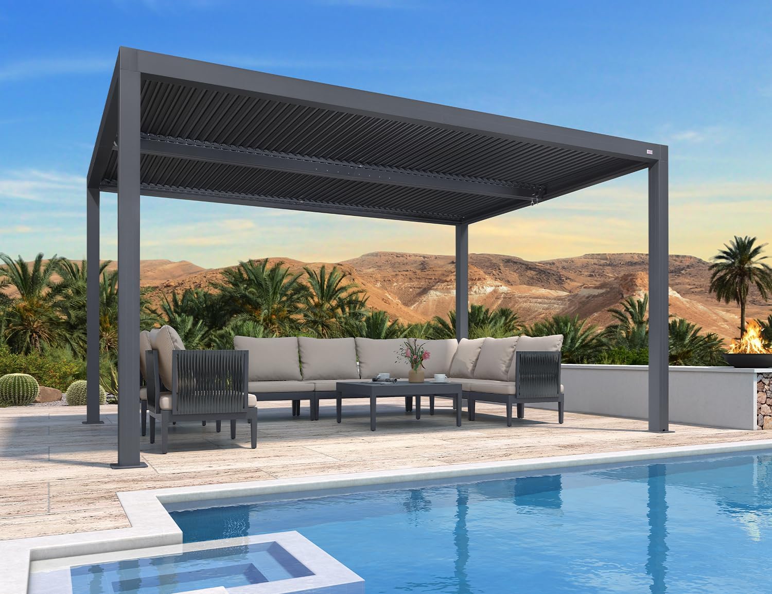 PURPLE LEAF Louvered Pergola 94AS 10' x 14' Outdoor Aluminum Pergola with Adjustable Roof for Deck Backyard Garden Grey Hardtop Gazebo